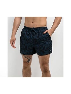 A.LAB Teal & Black Swirl Star Pattern Board Shorts - Size Small